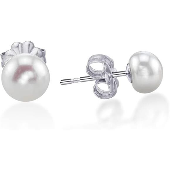 Hypoallergenic Titanium Studs with White Freshwater Cultured Pearl Earrings - Picture 7 of 7